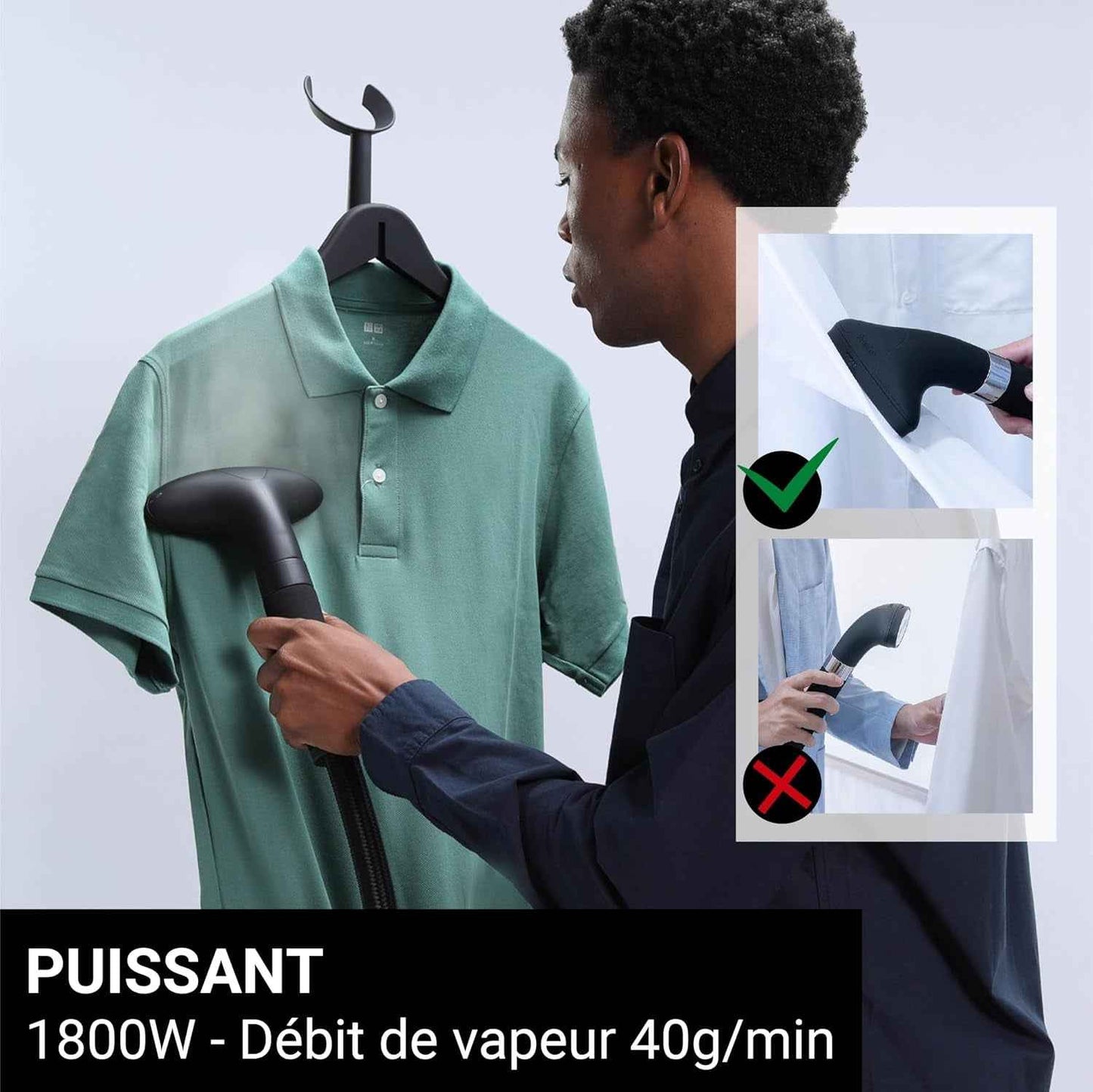 Steamone Daily Steamer Défroisseur Vertical Noir 1800W - 1,8L | Steamer Vertical, 1800W, Réservoir 1,8L, 45Min Autonomie, Prêt En 60S, Système Anticalcaire, Compact, EUHG100B