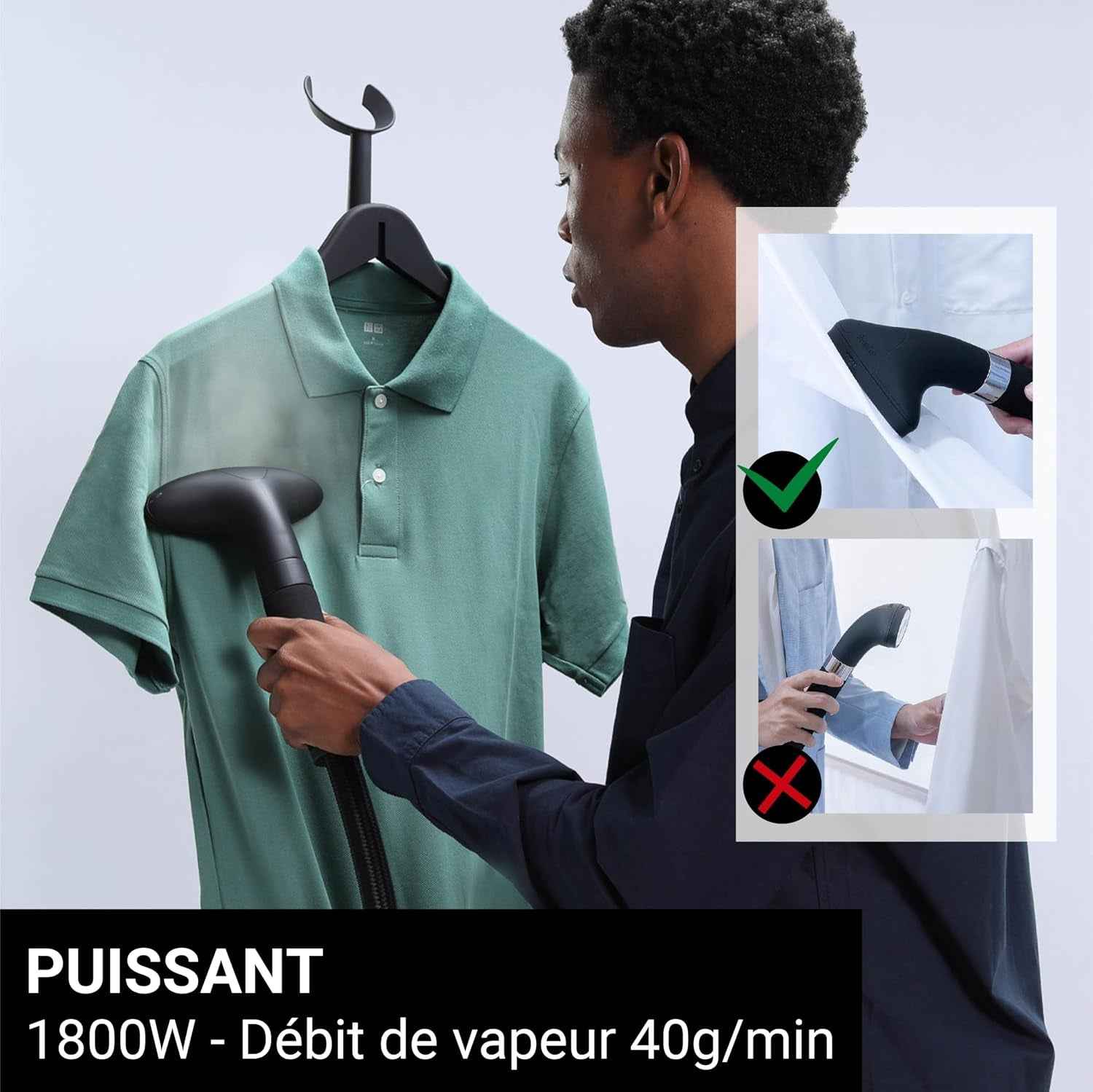 Steamone Daily Steamer Défroisseur Vertical Noir 1800W - 1,8L | Steamer Vertical, 1800W, Réservoir 1,8L, 45Min Autonomie, Prêt En 60S, Système Anticalcaire, Compact, EUHG100B