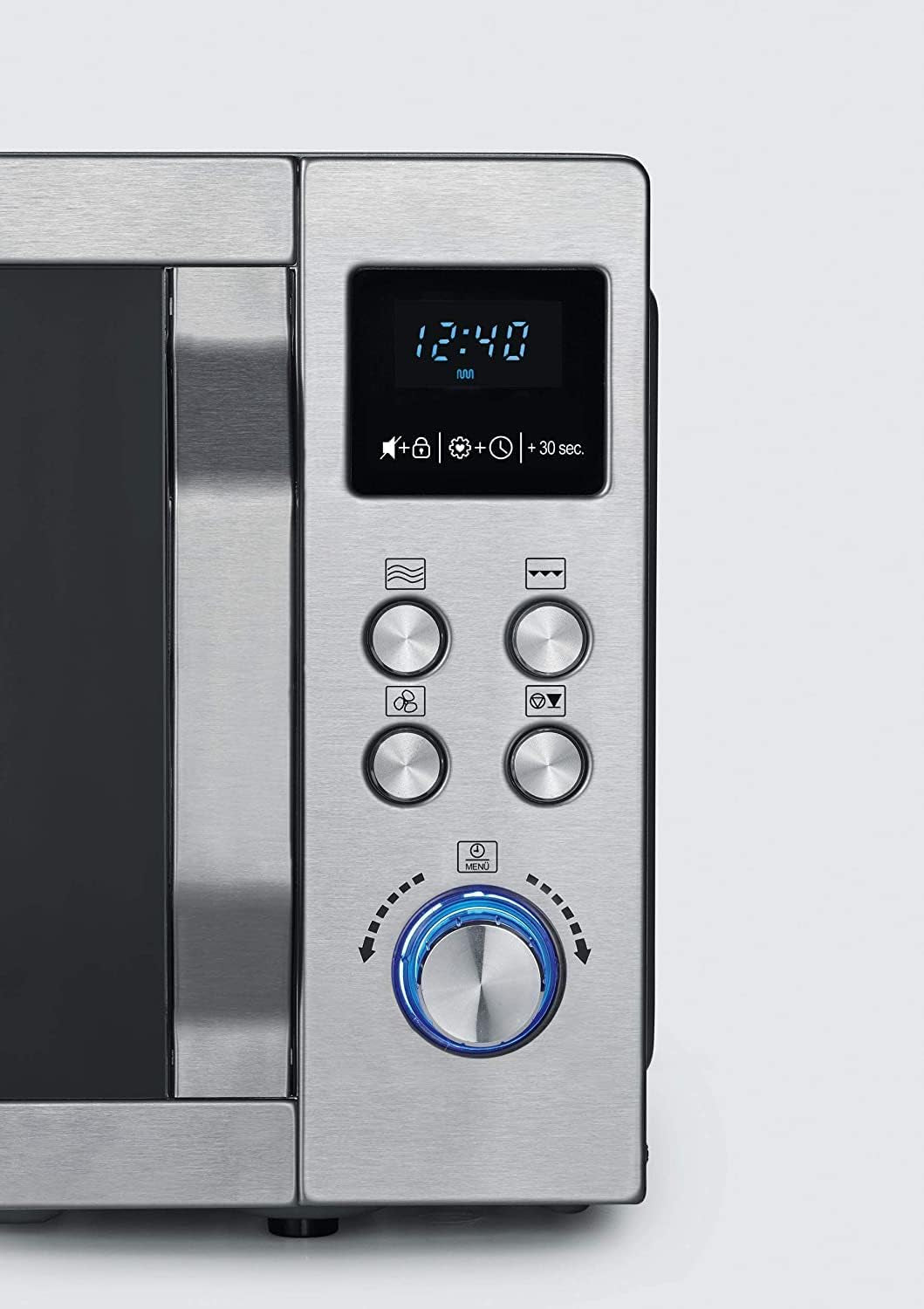 Four Micro-Ondes, Gril, Chaleur Tournante 2 150W, 25L, 10 Niveaux De Puissance, Plaque À Pizza (Ø 28 Cm), Inox, MW 7754
