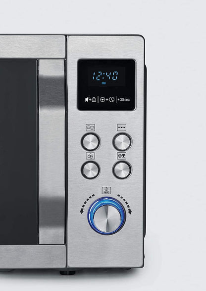 Four Micro-Ondes, Gril, Chaleur Tournante 2 150W, 25L, 10 Niveaux De Puissance, Plaque À Pizza (Ø 28 Cm), Inox, MW 7754