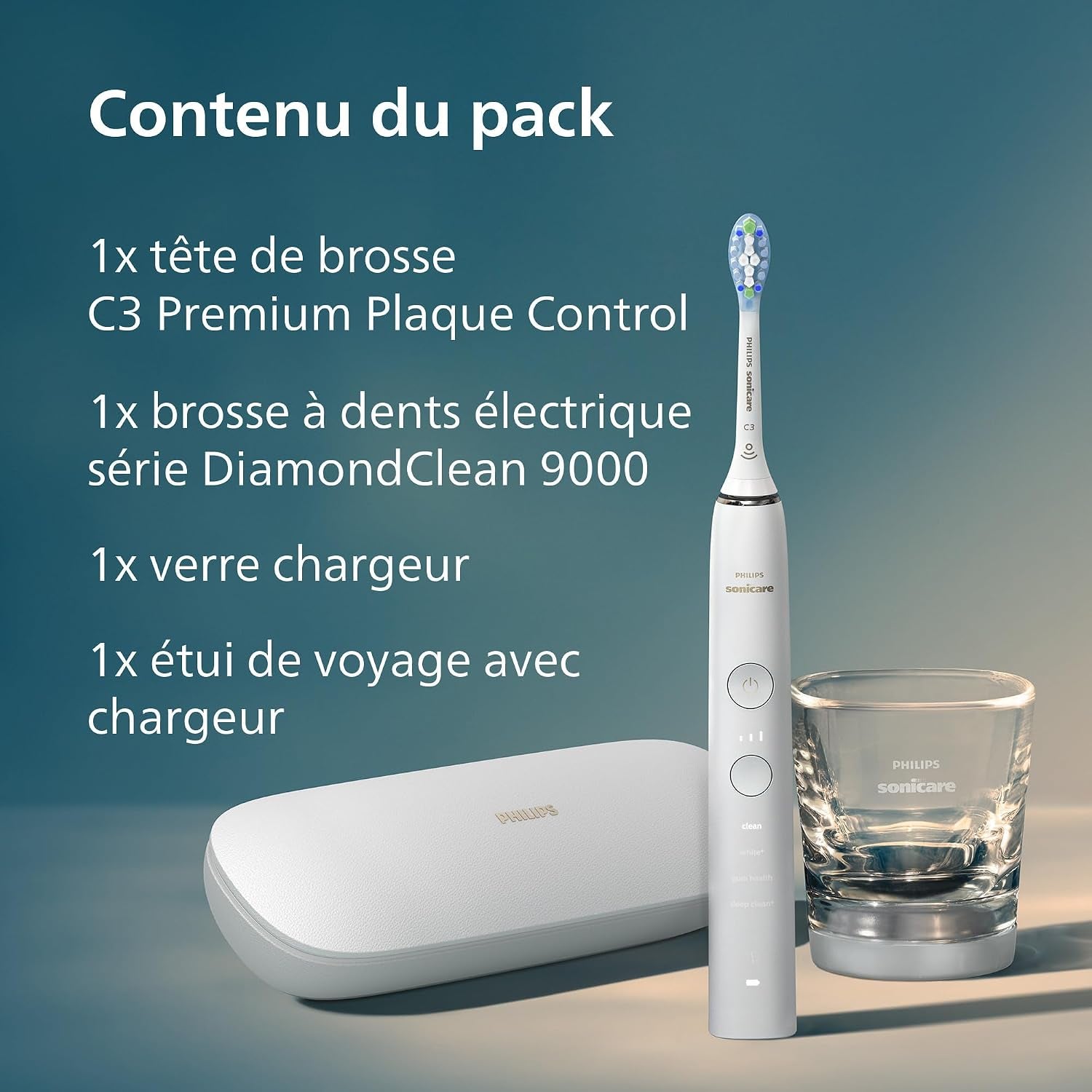 Diamondclean 9000 - Brosse À Dents Électrique, 4 Modes De Brossage, 3 Niveaux D'Intensité, Capteur De Pression, Connecté À L’Application, Étui De Voyage USB, Blanc, Modèle HX9911/27