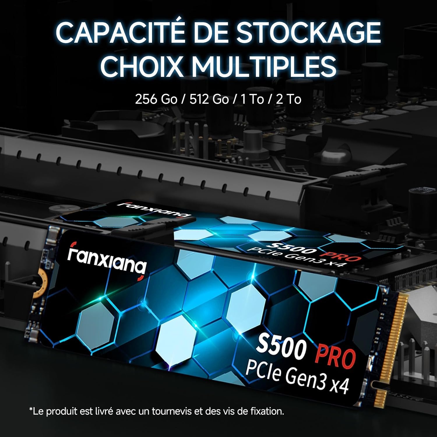 SSD Nvme 256Go SSD M.2 Pcie Gen3.0X4 2280 Disque SSD Interne 256Go, Jusqu'À 3000Mo/S En Lecture - Compatible Avec Notebook, Desktop, Pc(S500Pro)