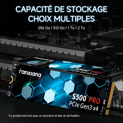 SSD Nvme 256Go SSD M.2 Pcie Gen3.0X4 2280 Disque SSD Interne 256Go, Jusqu'À 3000Mo/S En Lecture - Compatible Avec Notebook, Desktop, Pc(S500Pro)