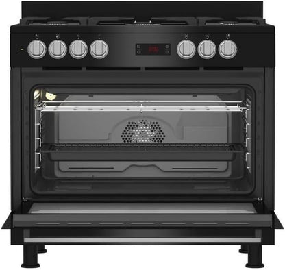 Cuisiniere - BEKO - GM15311DBNS - 90Cm - 4 Gaz + 1 Double Couronne - Multifonction - Nettoyage Catalyse 3 Côtés - 111L - Noir