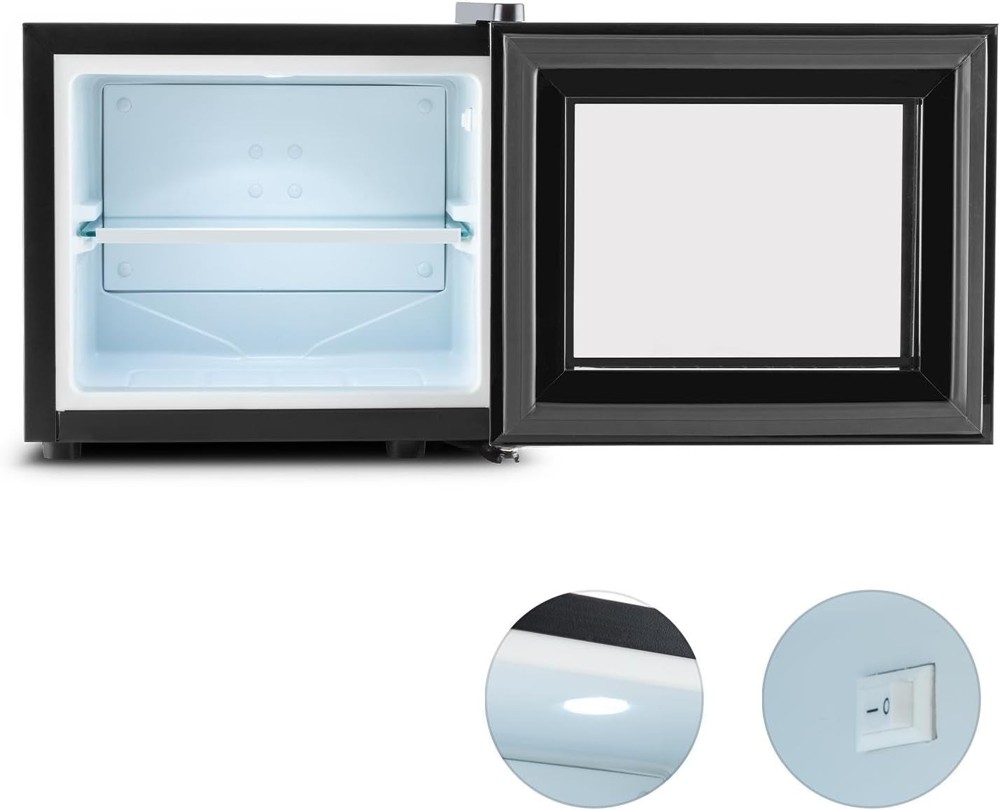 Frosty Mini Frigo Réfrigérateur Compact Pour Boissons Et Fromages 10 L 65 W Classe B (Température 12-18 °C, Porte En Verre À Isolation Double, 30 Db, Éclairage Intérieur) - Noir