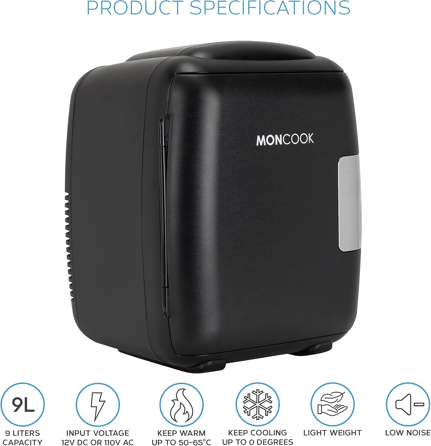 MONCOOK Mini Réfrigérateur - Mini Réfrigérateurs Portables Pour Les Soins De La Peau, La Médecine, La Nourriture Et Les Boissons - Fonction De Refroidissement Et De Réchauffement - 9L - Mono Noir