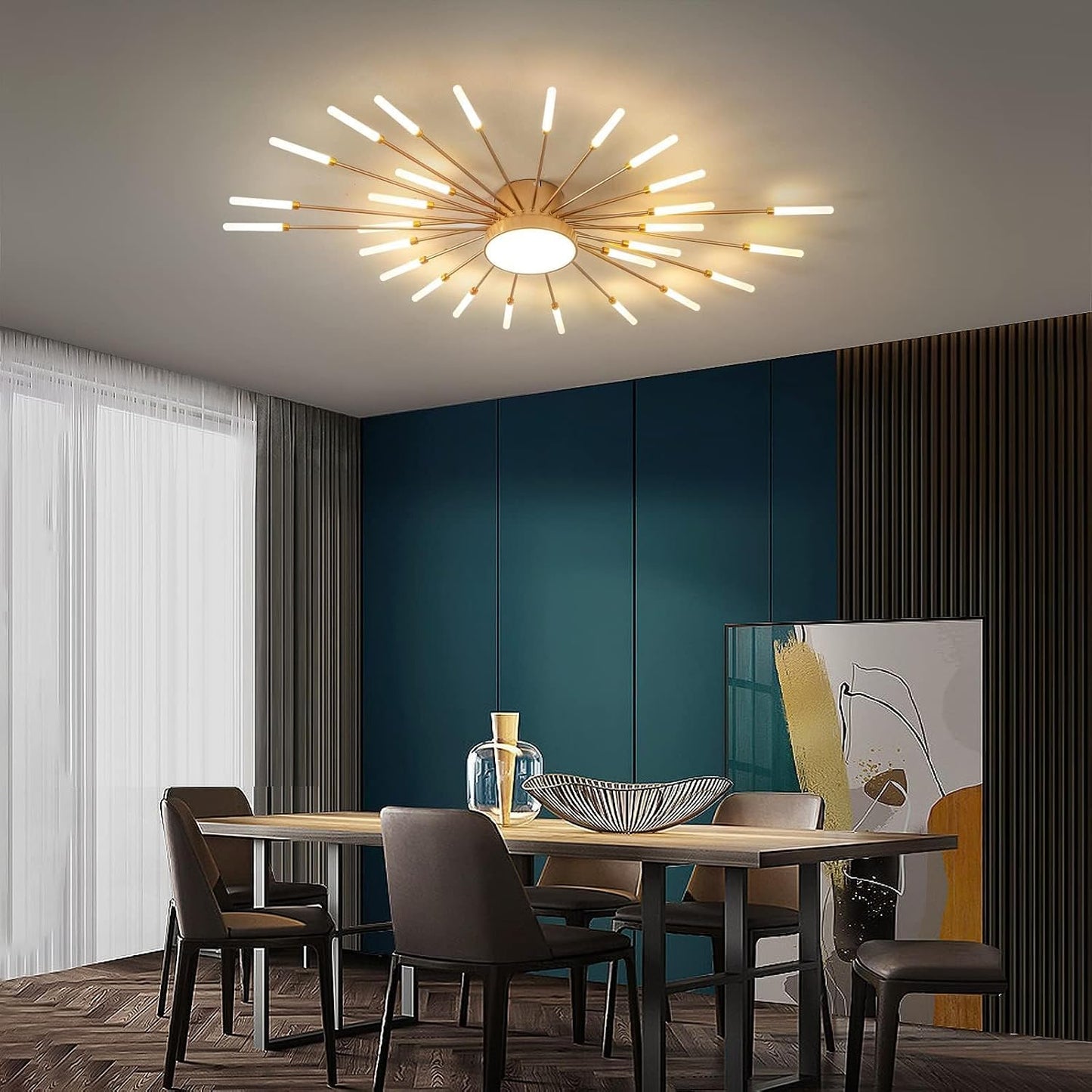 Plafonnier Led Moderne, Lustre 28+1 Têtes À Intensité Variable,Plafonniers Doré Pour Chambre À Coucher,Salon,Cuisine,Salle À Manger, Restaurant,Bureau, 3000K-6000K Avec Télécommande