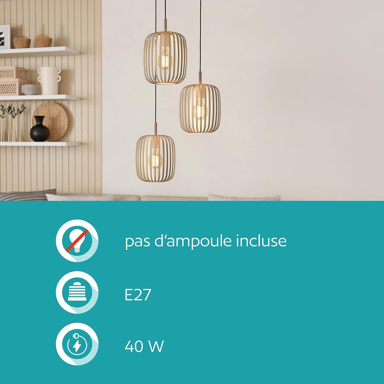 Suspension Luminaire Romazzina, Lustre À 3 Lampes Pour Salon Et Salle | À Manger, Lampe De Plafond Suspendue, Métal Couleur Sable, Douille E27, Ø 46 Cm