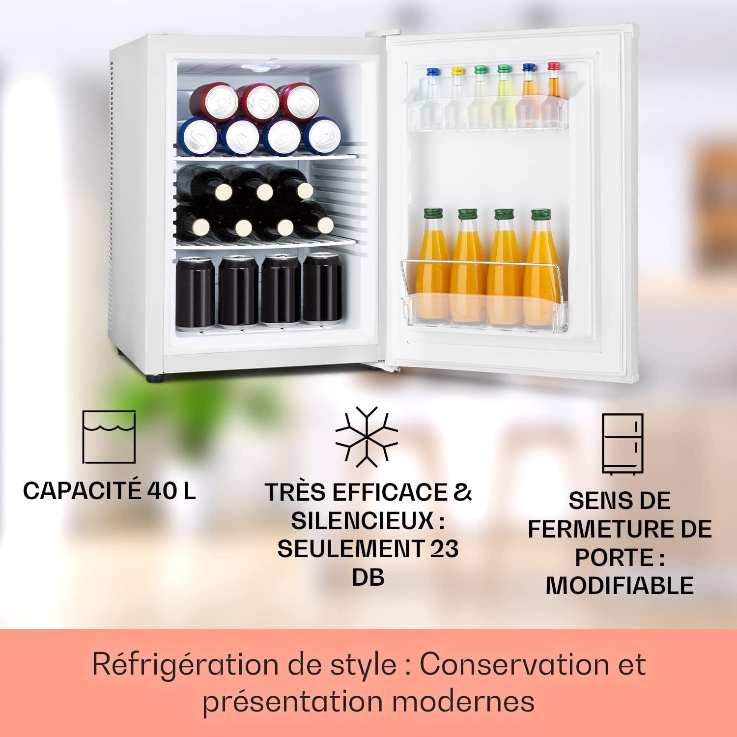 Mini Frigo De Chambre De 40L Pour Snacks Et Boissons, Petit Frigo Top Silencieux, Mini Bar, Petit Réfrigérateur Camping, Mini Frigo Cosmetique, Refrigerateur Avec Étagères Réglables, 5-15°C