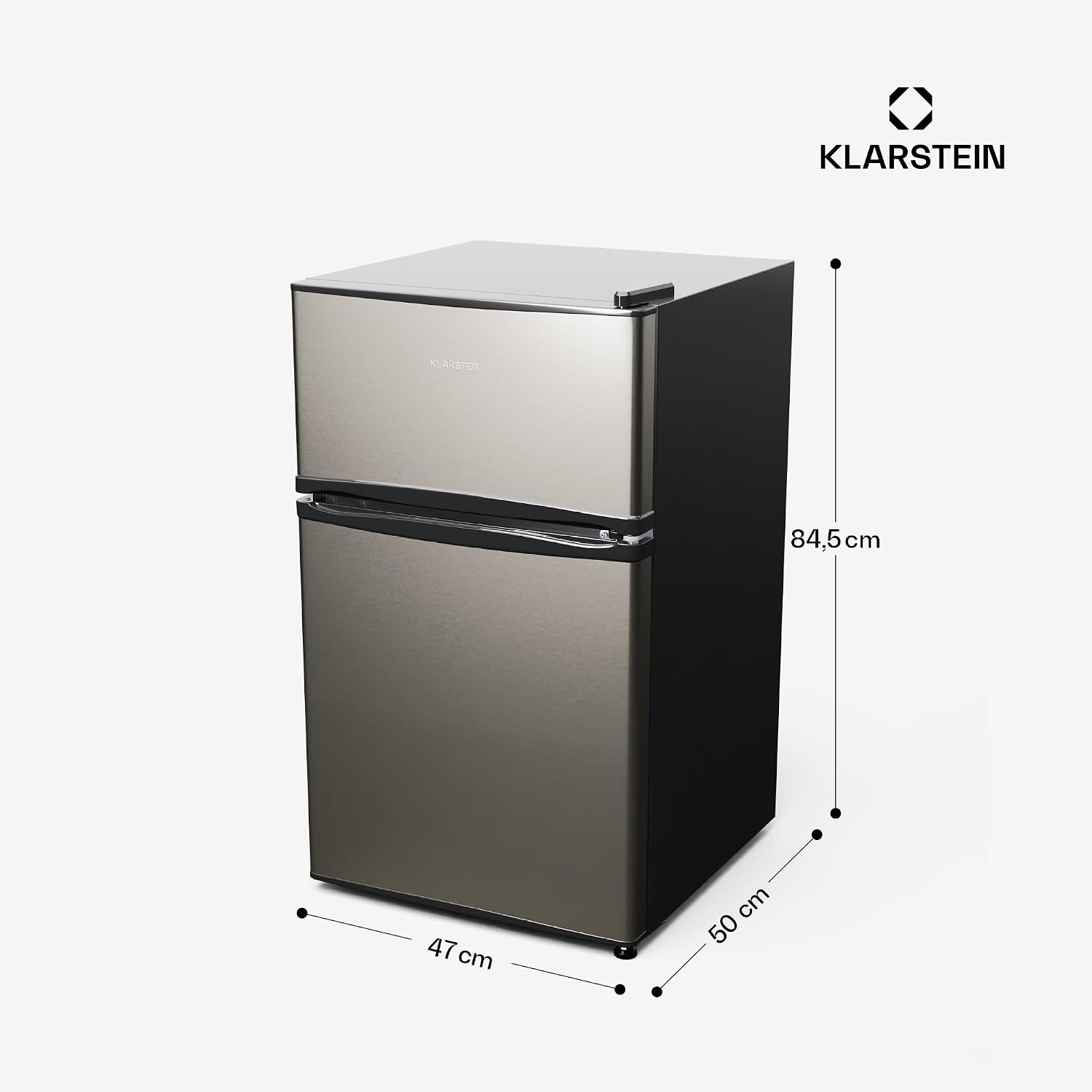 KLARSTEIN Big Daddy Cool - Frigo Réfrigérateur, Réfrigérateur Combiné, Compartiment Bouteilles, Bac Légumes, Eclairage Intérieur, Look Moderne, Nettoyage Facile, Pieds Réglables, 86 L - Argent