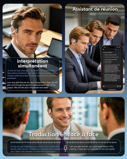 AI Écouteurs Traduction Instantanée 198 Langues 80H Bluetooth 6.1 | Oreillette Traducteur 8 Modes Affaires Voyage Étude, Noir