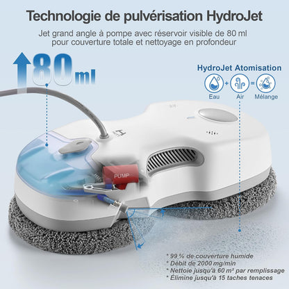 S7 plus Robot Nettoyeur De Vitre Avec Alimentation Portable, Robot Lave Vitre Sans Fil Avec Gicler L'Eau Automatique, Tampons Dual Moteur Flottant 3D, Protection Multiples, Télécommande
