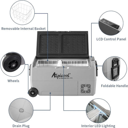 T36 36L Glaciere Électrique À Compression, 12/24V Réfrigérateur De Voiture Portable Congélateur Et Réfrigérateur Pour Maison, Dortoir, Camping
