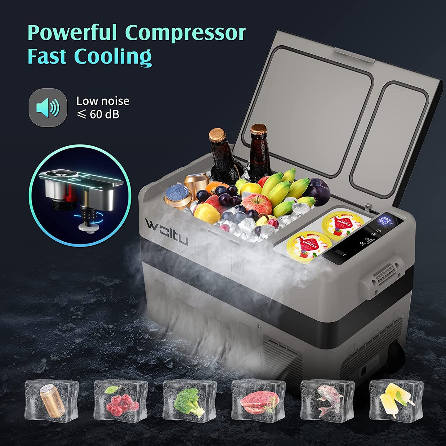 Glacière Électrique, Mini Congélateur, Glacière À Compression, Mini Frigo Portable, Glacière Pour Auto, 40 L, Avec Roulettes Et Port USB, 12/24 V Et 100-240 V, Kue014Szg