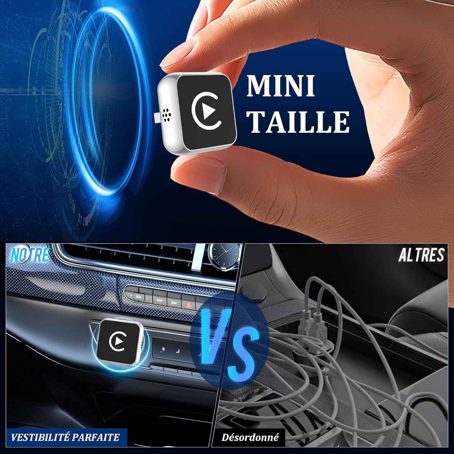 Carplay Sans Fil 2 En 1 Pour Apple Carplay/Android Auto Adaptateur | Mini Sans Fil Pour Iphone Ios 10+/Android 11+ Et plus De 2016 Voitures, Typ-C/Usb, Car Play Voiture (‌Gris Foncé‌) 1 Pièce