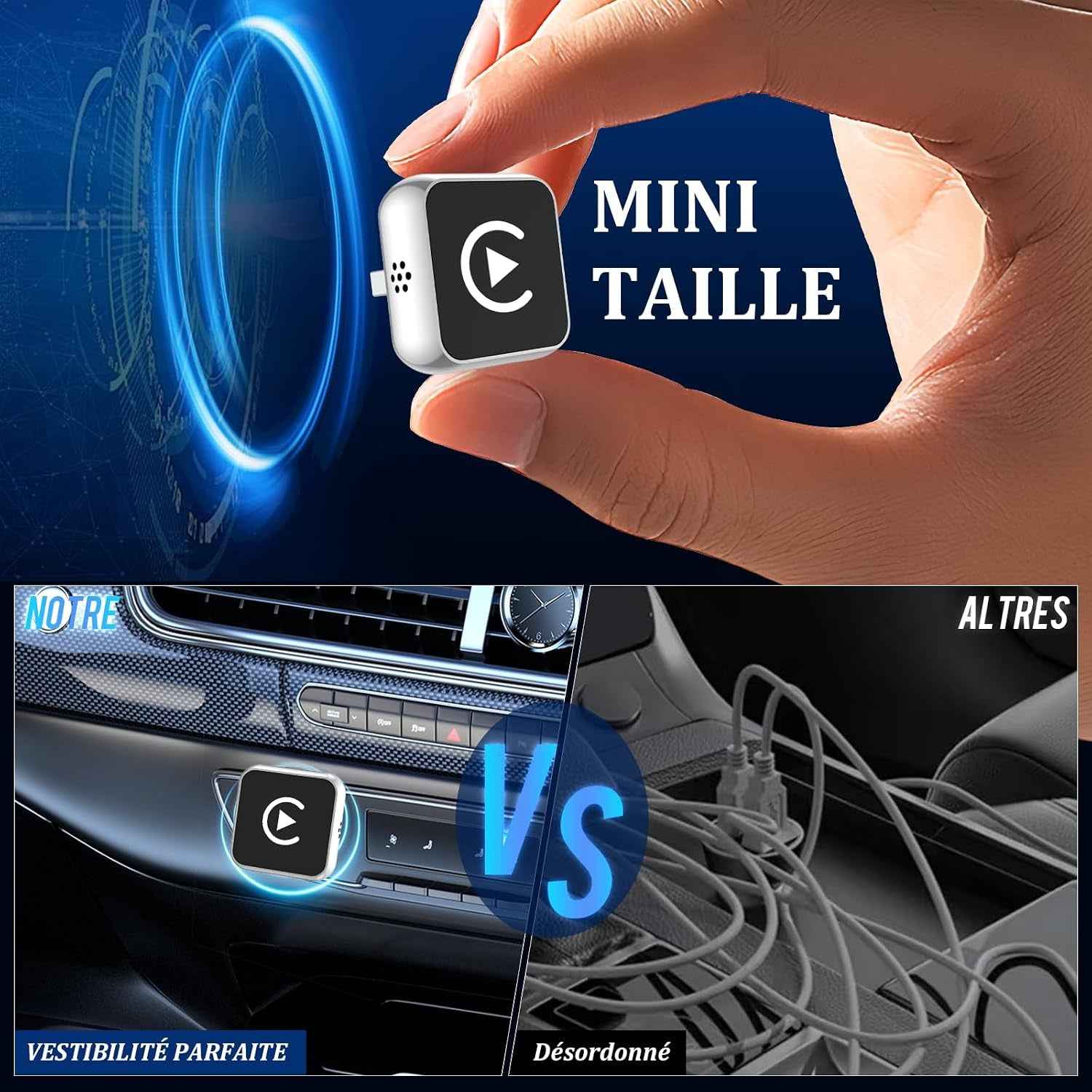 Carplay Sans Fil 2 En 1 Pour Apple Carplay/Android Auto Adaptateur | Mini Sans Fil Pour Iphone Ios 10+/Android 11+ Et plus De 2016 Voitures, Typ-C/Usb, Car Play Voiture (‌Gris Foncé‌) 1 Pièce