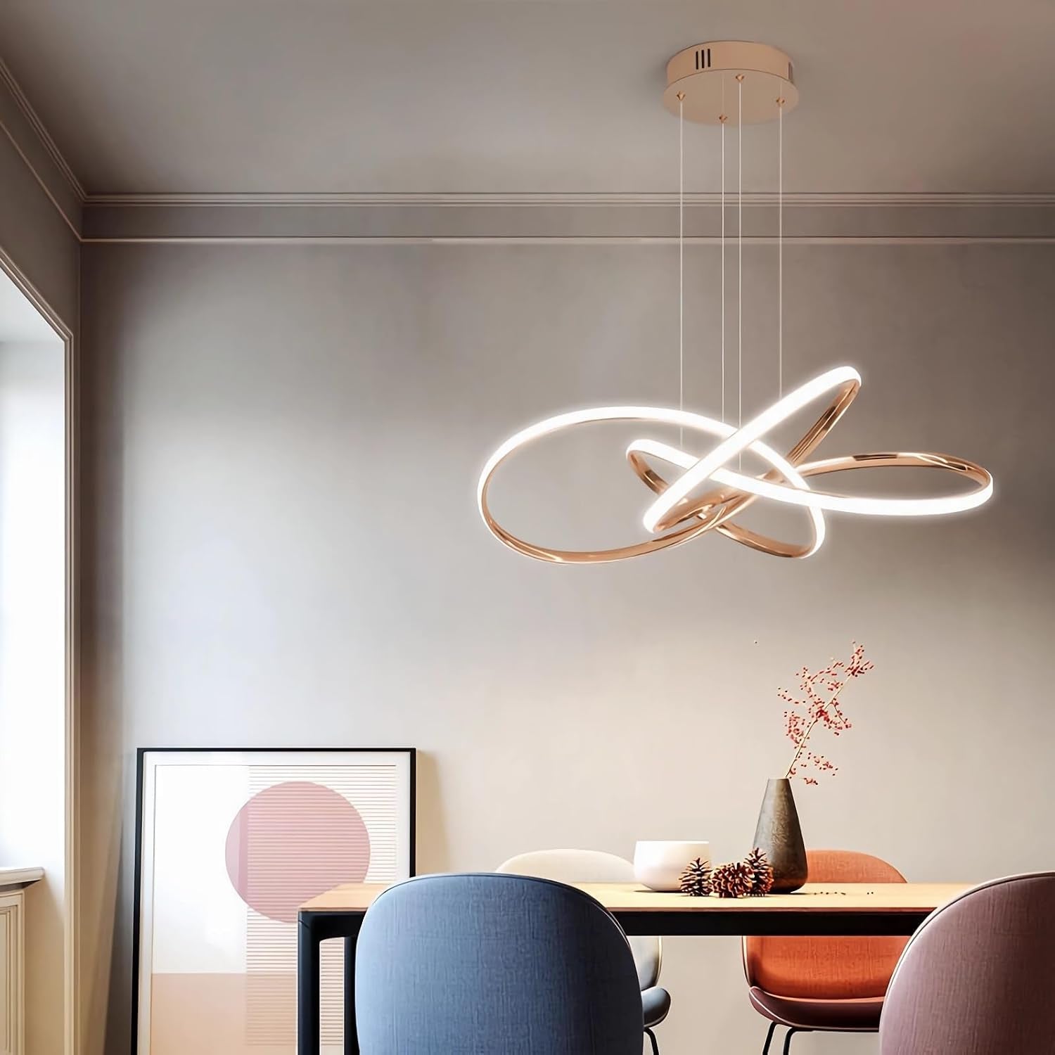 Lampe Pendante Moderne LED En Spirale, 64W Dimmable Avec Télécommande, Hauteur Réglable, Pour Le Salon, La Chambre À Coucher, La Salle À Manger, L'Îlot De Cuisine (B - Or)