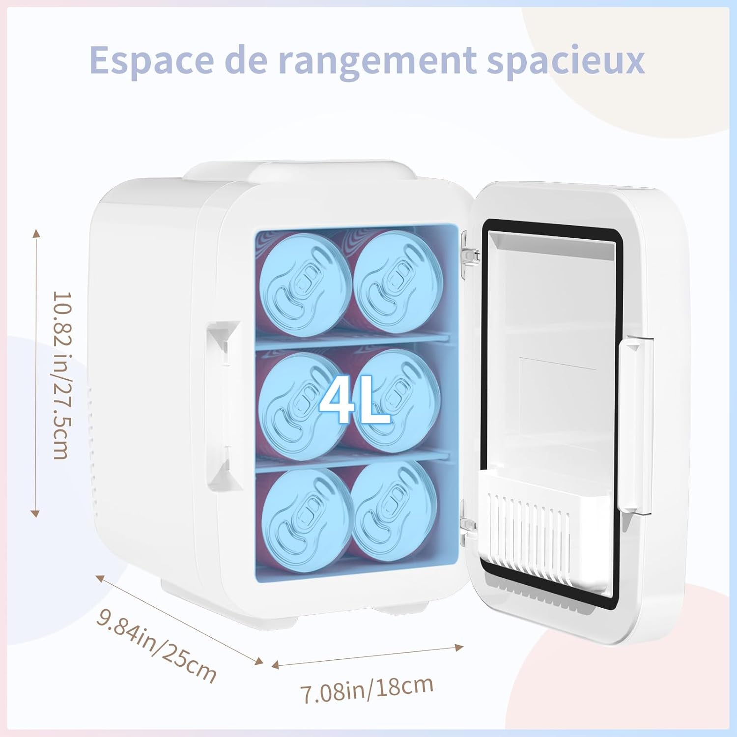 Mini Frigo Pour Chambre, Frigo Skincare Avec Miroir LED, Petit Frigo De 4L Portable, Thermoelectrique Chauffe & Refroidisseur 220V AC / 12V DC Pour Voiture, Bureau, Dortoir (Blanc)