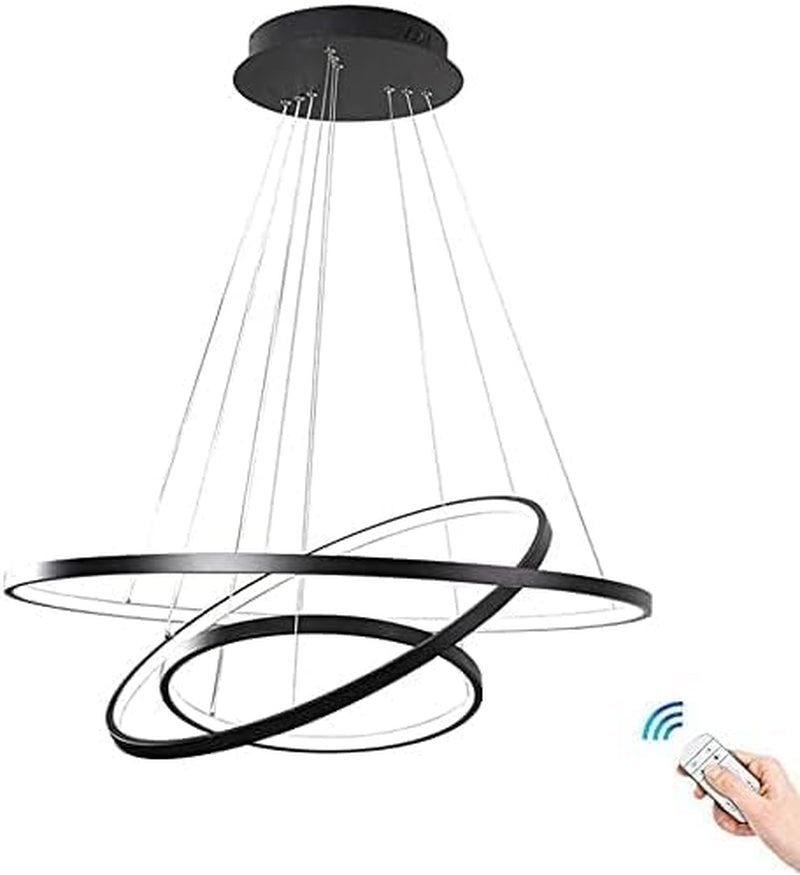 LED Lustre Salon Plafonnier Créatif Rond 3 Cercle Lustre, Dimmable Avec Télécommande 3000K-6500K, Acrylique Chambre Cuisine Bureau Décoration Lampes 76W (Noir)