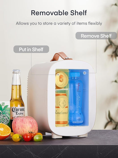 Mini Frigo De Chambre 5 Litres/ 6 Canettes, Petit Frigo USB/CA/CC, Frigo Cosmetique, Mini Réfrigérateurs Pour Boissons, Nourriture, Beauté, Bureau, Dortoir, Voiture, Blanc