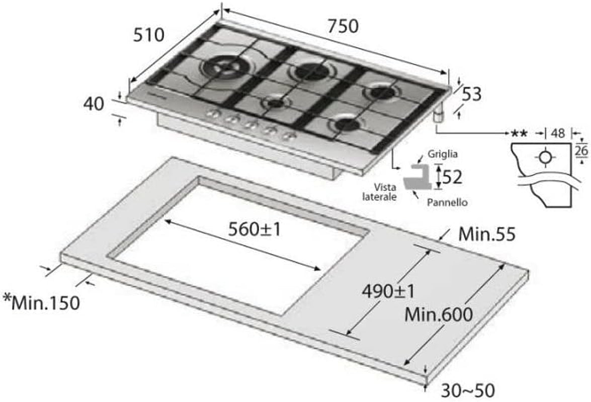 Plaque De Cuisson Agas Na75M3130As Finition Acier Inoxydable De 75 Cm