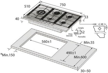Plaque De Cuisson Agas Na75M3130As Finition Acier Inoxydable De 75 Cm