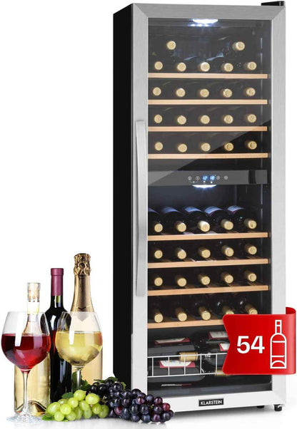 Cave À Vin 19 Bouteilles, Cave De Service Avec Étagères En Bois Amovibles, Porte En Verre, Commande Tactile, Écran LCD, Éclairage Intérieur, Temp De 5 À 18°C, a Vin Veillissement, Noir