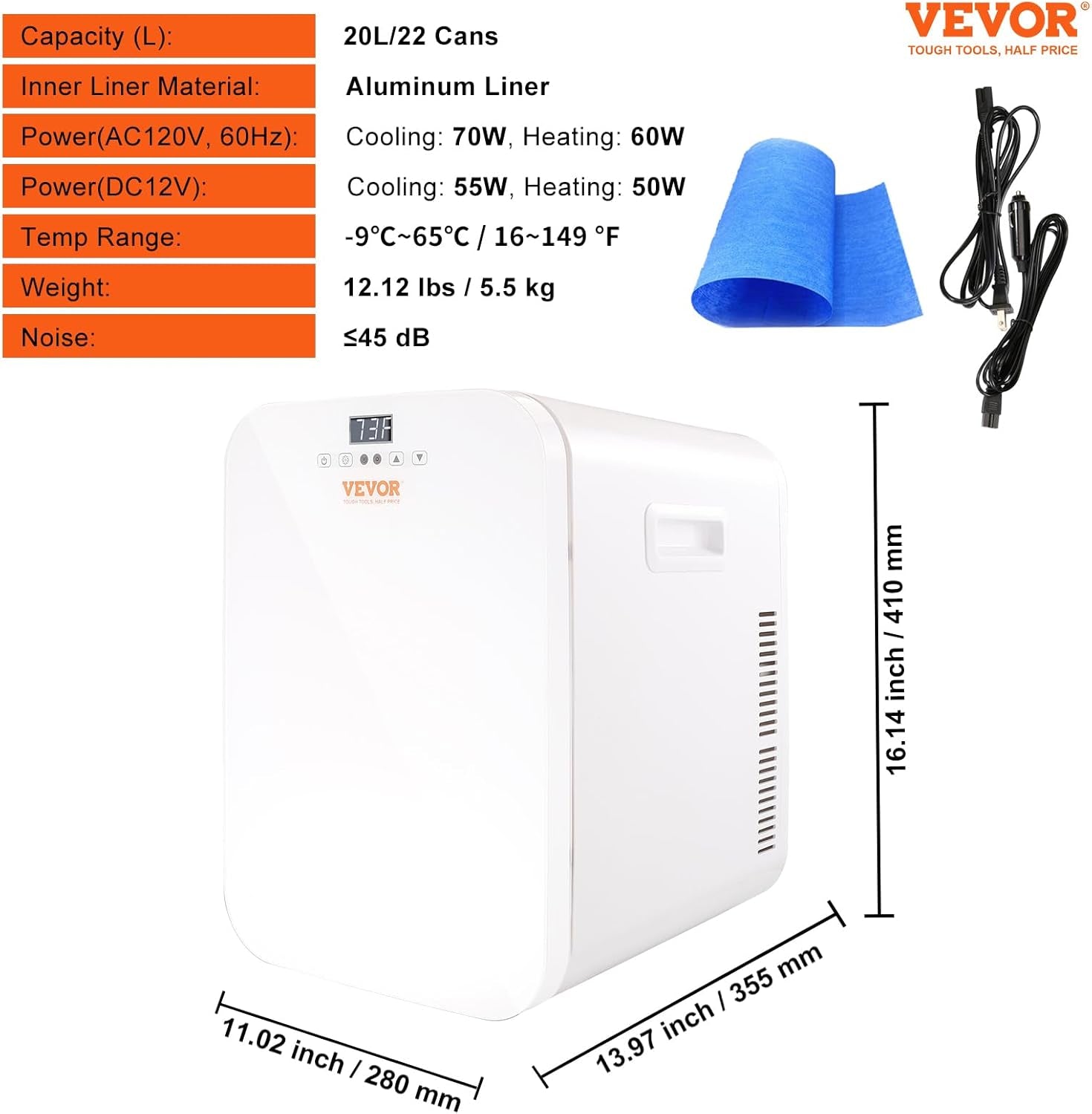 Mini Frigo 20 L 22 Canettes De 330 Ml Mini Réfrigérateur Portable 12 V DC/220 V AC Petit Frigo Cosmétique Mode Chaud/Froid Température -9 À 65 ℃ Pour Aliments Boissons Médicaments Cosmétiques