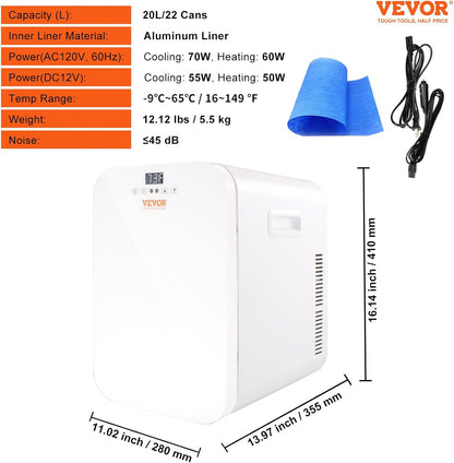 Mini Frigo 20 L 22 Canettes De 330 Ml Mini Réfrigérateur Portable 12 V DC/220 V AC Petit Frigo Cosmétique Mode Chaud/Froid Température -9 À 65 ℃ Pour Aliments Boissons Médicaments Cosmétiques