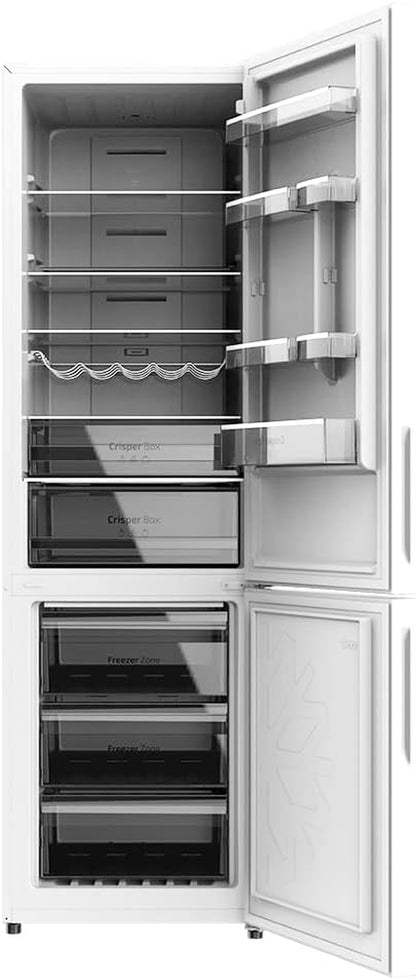 Réfrigérateur Combiné 2 Portes En Verre Bolero Coolmarket Combi 356 White Glass D. 356 L, Hauteur 200 Cm, Largeur 60 Cm, Faible Consommation, Système Multi Air Flow, No Frost Total