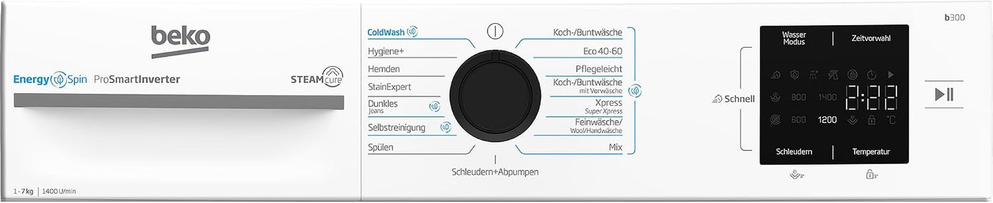 BM3WFU3741X Machine À Laver Autonome 7 Kg Energyspin Avec Choix D'Essorage 1400 Tr/Min, Fonction Vapeur, Hygiène+, Convient Aux Personnes Allergiques, Coldwash Économie D'Eau Et De Temps Blanc