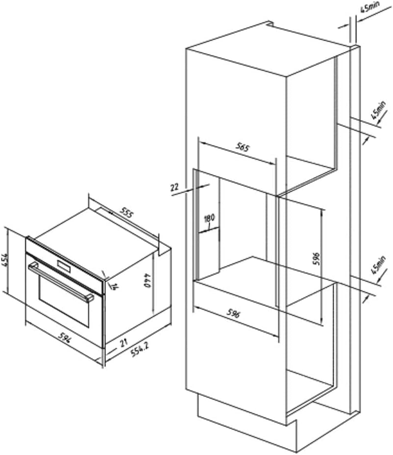 Four Encastrable 45 Cm Bolero Hexa C134500 Inox A. 2600W, Capacité De 56L, Faible Consommation, 4 Fonctions, Minuterie, Nettoyage À La Vapeur, Cuisson À La Vapeur