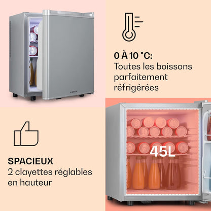 Mini Frigo De Chambre De 45L Pour Boissons Et Bieres, Petit Frigo Silencieux, Mini Bar Intérieur/Ext, Petit Refrigerateur Camping, Stockage De Vins, Cosmetique, Étagères Réglables, 6-18°C