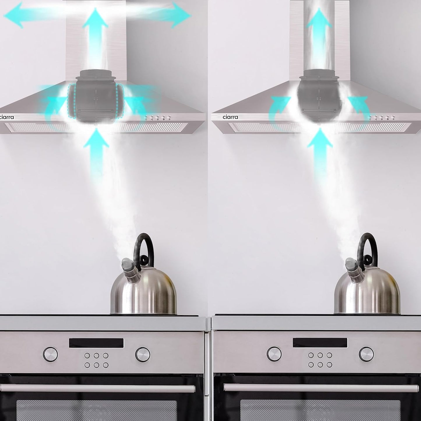CAS6201A Hottes Aspirantes 60Cm 370M³/H Class A- Evacuation Ou Recyclage -Filtre Charbon NON INCLUS - 3 Niveaux De Vitesse - Hotte Murale - Inox | Pyramide Abzugshaube | Wandhaube | Silber | Leise 62Db | CBCF002X2 Nicht Enthalten