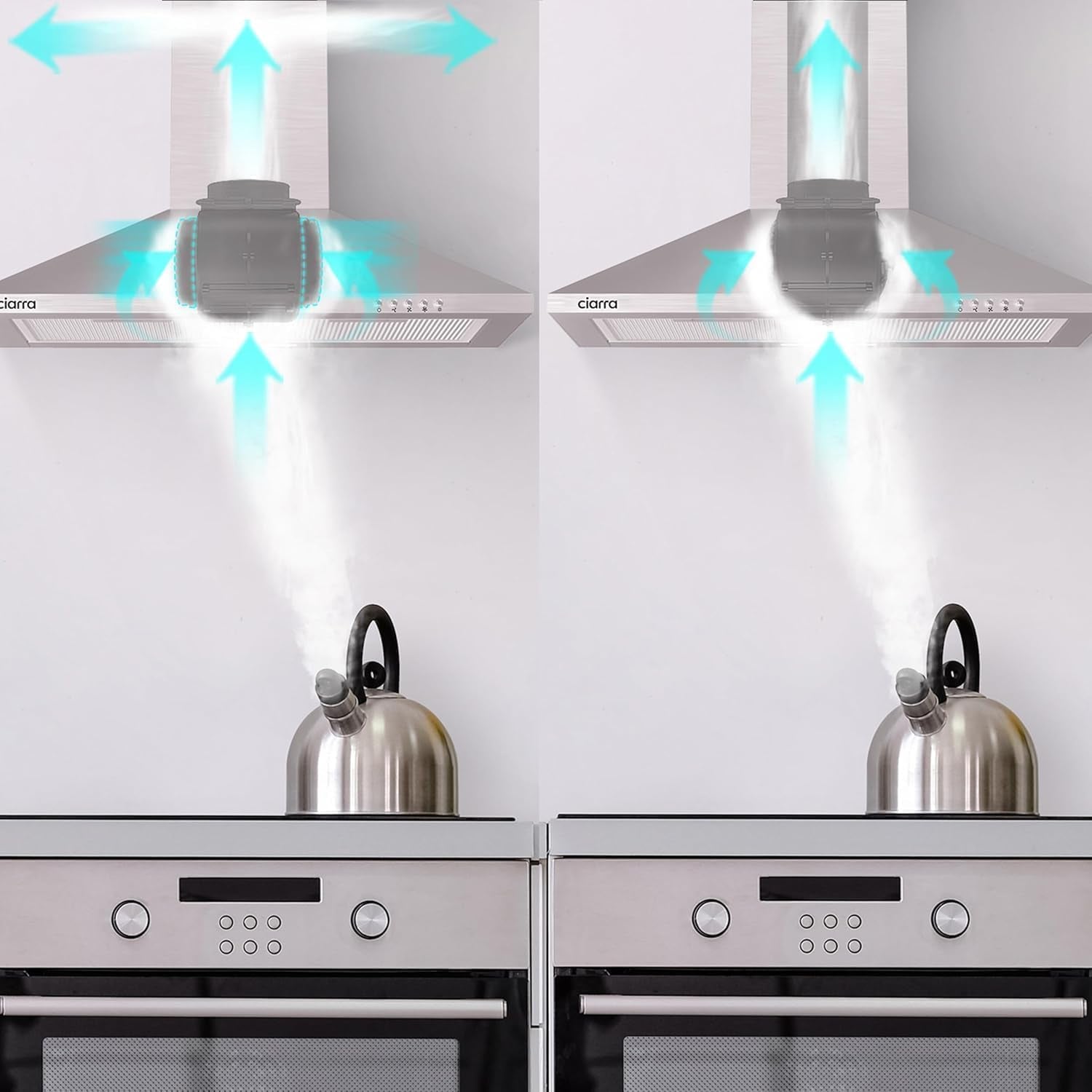 CAS6201A Hottes Aspirantes 60Cm 370M³/H Class A- Evacuation Ou Recyclage -Filtre Charbon NON INCLUS - 3 Niveaux De Vitesse - Hotte Murale - Inox | Pyramide Abzugshaube | Wandhaube | Silber | Leise 62Db | CBCF002X2 Nicht Enthalten