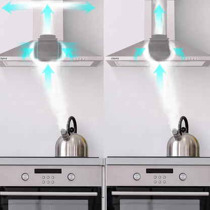 CAS6201A Hottes Aspirantes 60Cm 370M³/H Class A- Evacuation Ou Recyclage -Filtre Charbon NON INCLUS - 3 Niveaux De Vitesse - Hotte Murale - Inox | Pyramide Abzugshaube | Wandhaube | Silber | Leise 62Db | CBCF002X2 Nicht Enthalten