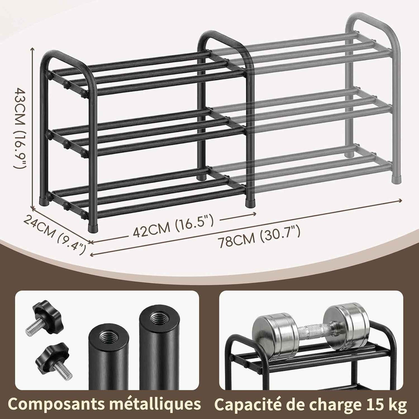 Meuble À Chaussure Entrée Étroit Extensible 3 Niveaux, Rangement Porte Étagère À Chaussure En Métal Noir 6 À 12 Paires, Pour Entrée, Extérieur, Armoires, Chambres À Coucher
