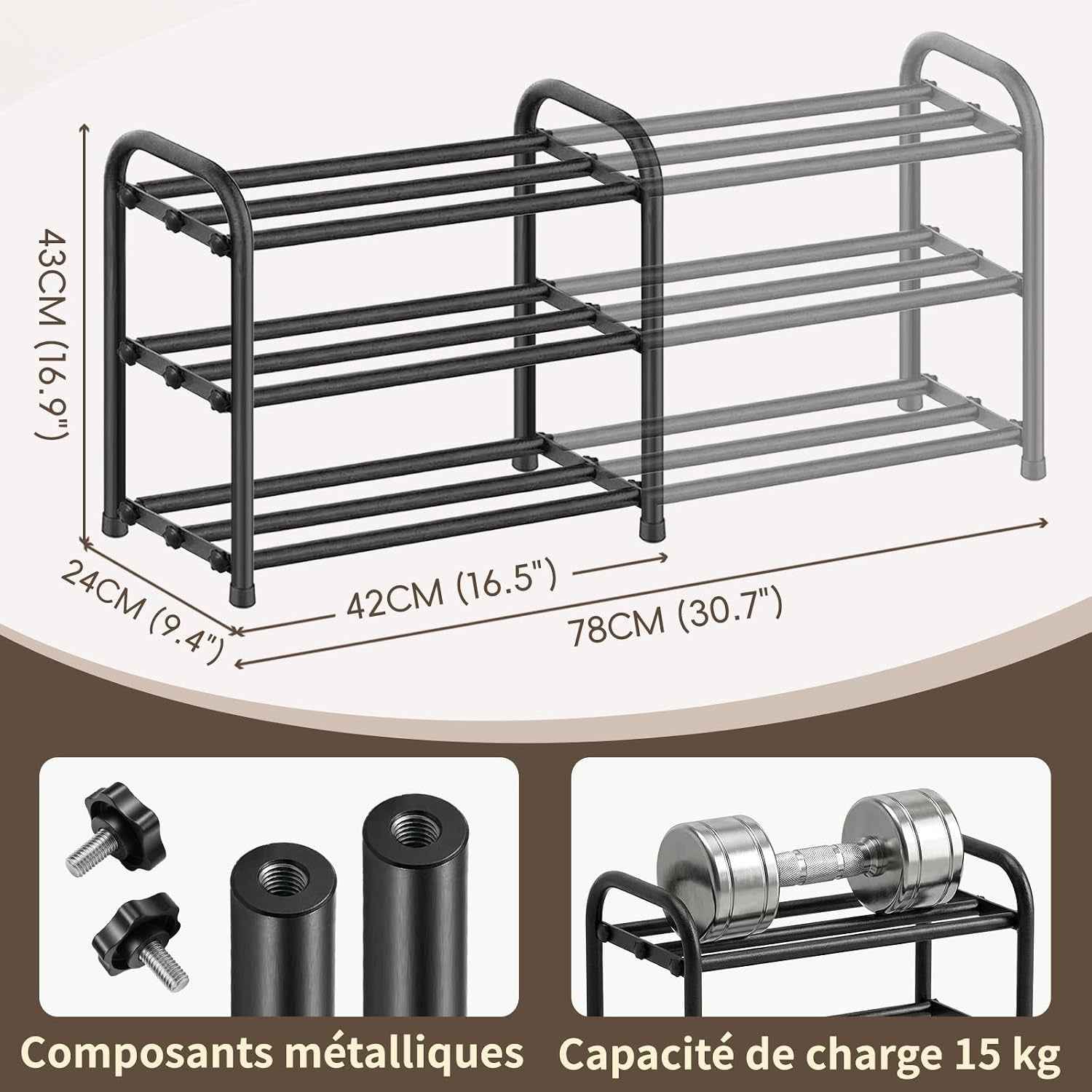 Meuble À Chaussure Entrée Étroit Extensible 3 Niveaux, Rangement Porte Étagère À Chaussure En Métal Noir 6 À 12 Paires, Pour Entrée, Extérieur, Armoires, Chambres À Coucher