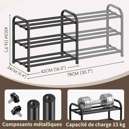 Meuble À Chaussure Entrée Étroit Extensible 3 Niveaux, Rangement Porte Étagère À Chaussure En Métal Noir 6 À 12 Paires, Pour Entrée, Extérieur, Armoires, Chambres À Coucher