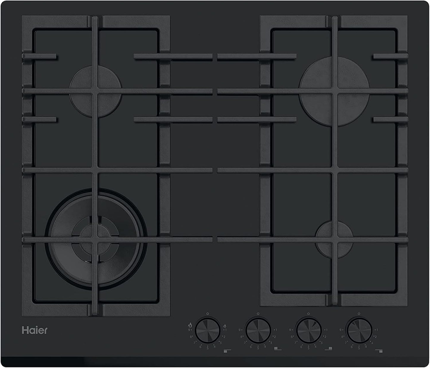 Series 4, HAVG6BF4HB, Four À Gaz En Verre 4 Feux, 60 Cm, Biseauté, Preci Flame, Grilles En Fonte, Commandes Avant Noires, 9650 W, Noir 51X59,5Cm