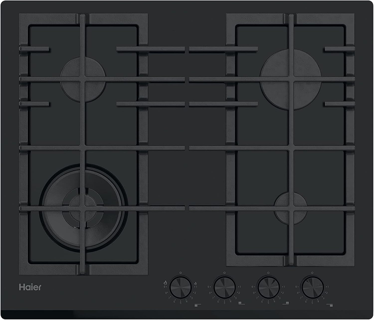 Series 4, HAVG6BF4HB, Four À Gaz En Verre 4 Feux, 60 Cm, Biseauté, Preci Flame, Grilles En Fonte, Commandes Avant Noires, 9650 W, Noir 51X59,5Cm