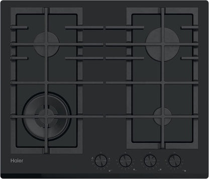 Series 4, HAVG6BF4HB, Four À Gaz En Verre 4 Feux, 60 Cm, Biseauté, Preci Flame, Grilles En Fonte, Commandes Avant Noires, 9650 W, Noir 51X59,5Cm