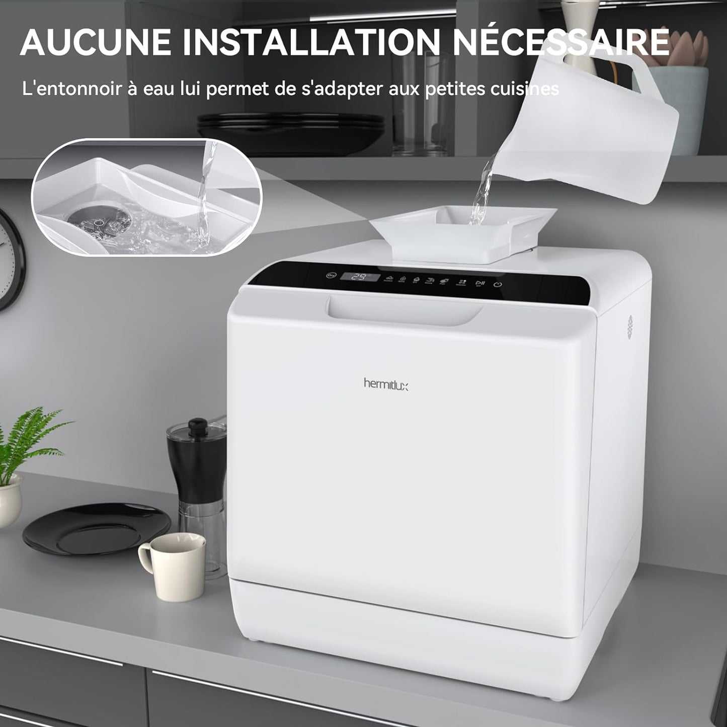 Mini-Lave-Vaisselle, Lave-Vaisselle De Comptoir, Utilisable Avec Robinet Ou Sans Robinet, Largeur De 43 Cm, Capable De Contenir 4 Sets, Adapté Au Camping, 175 Kwh/An, Blanc