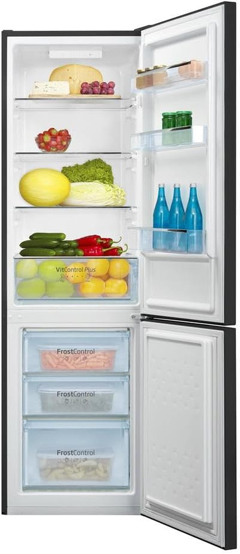Amica KGCL 387 150 S Stand Kühl-Gefrierkombination, 55 Cm Breit, 262 L, Automatische Abtauung, Frostcontrol, Superkühlen, Vitcontrol, Edelstahl Schwarz