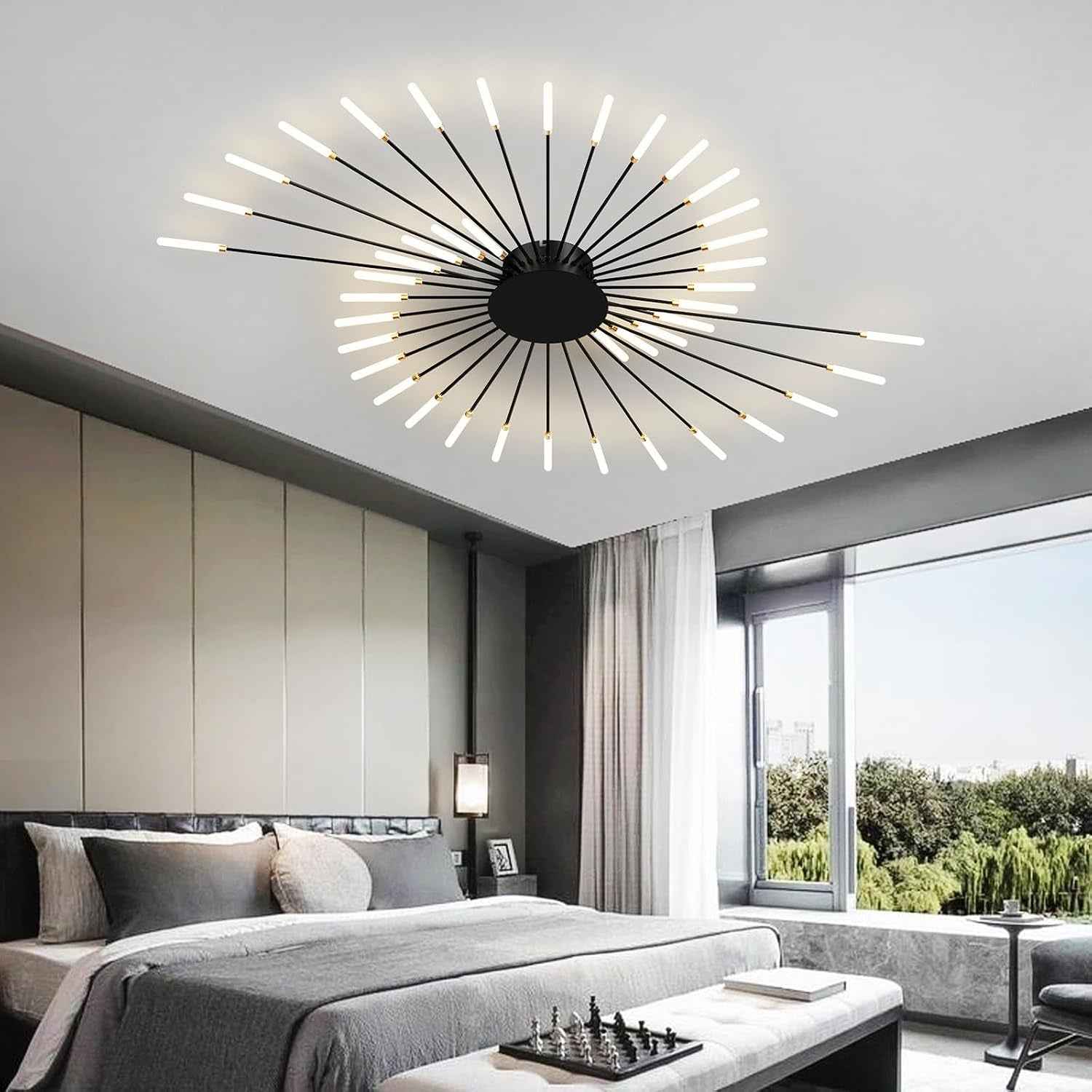 Plafonnier LED Feu D'Artifice 42-T¡§Ote Lampe De Plafond Moderne Suspension Lustre Int¡§|Rieur Pour Salon Salle ¡§¡È Manger Bureau ¡§|Clairage De Plafond(Noir)