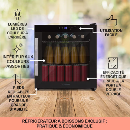 Mini Frigo De Chambre, Frigo À Bière, Mini Bar, Refrigerateur Aliments, Boissons, Contrôle Iot/App, Petit Réfrigérateur Camping Silencieux, Frigo Cosmetique, Etagères Amovibles, 0-13°C, 50L