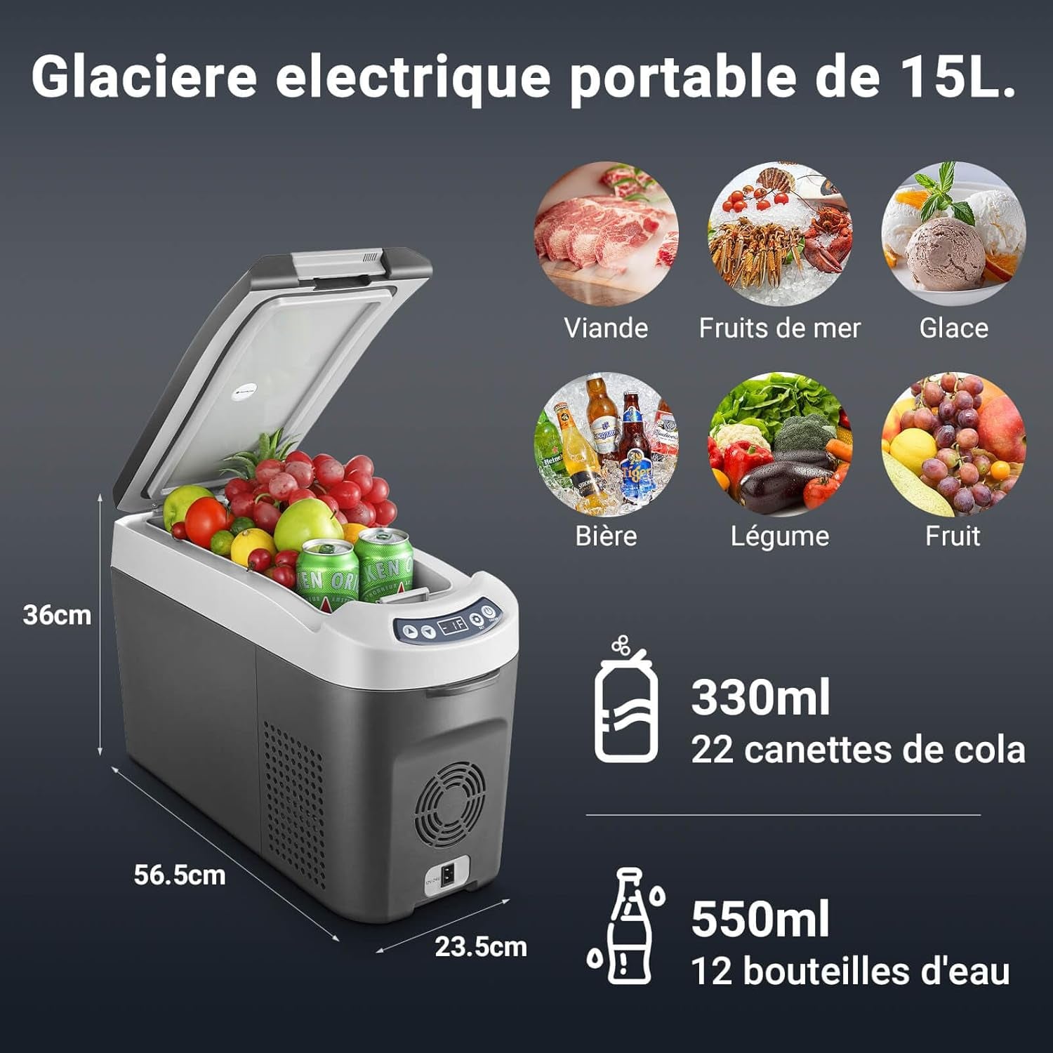 15L Glaciere Électrique, 12V Réfrigérateur De Voiture À Compresseur, Frigo Pour Voiture, Camion, Camping, Voyage