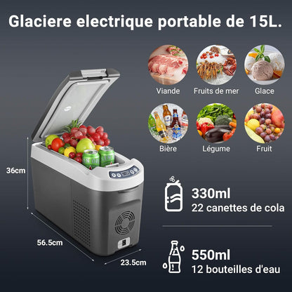 15L Glaciere Électrique, 12V Réfrigérateur De Voiture À Compresseur, Frigo Pour Voiture, Camion, Camping, Voyage