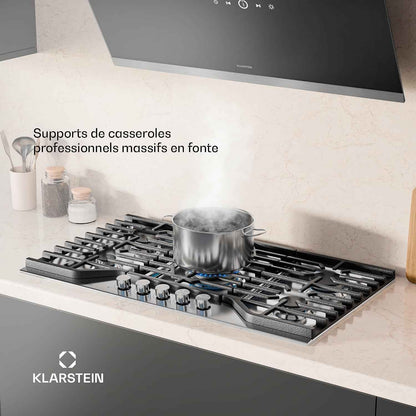 Klarstein Turbocast Plaque De Cuisson Gaz - 5 Brûleurs, Inox 304, 3.4Kw Wok, Allumage Auto & Sécurité, Kit Conversion GPL, Plaque Au Gaz Professionnelle