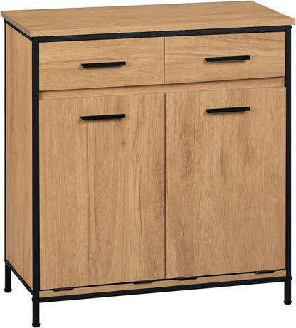 Meuble De Salle De Bain, Placard De Rangement, Avec Sac Intérieur Amovible Avec Poignées, 40 X 78,9 X 80,2 Cm, 2 Tiroirs Et 2 Paniers À Linge, Meuble De Rangement, Chêne Clair + Noir, 0233WY
